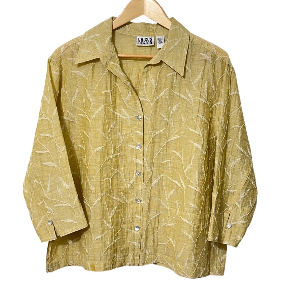 Chicos Design Linen Blend Button Down Shirt Size 2 Womens (M) Casual